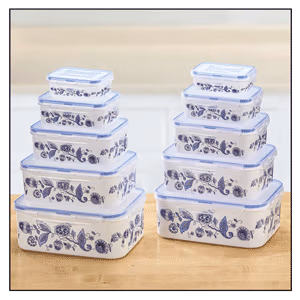10-Piece Blue Floral Locking Container Set with Bonus Set by Home-Style Kitchen™