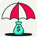 A beach umbrella with a money bag as the base.