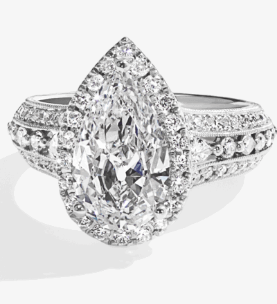 Neil Lane Artistry Heritage Pear Shaped Lab Grown Diamond Halo Engagement Ring in Platinum.