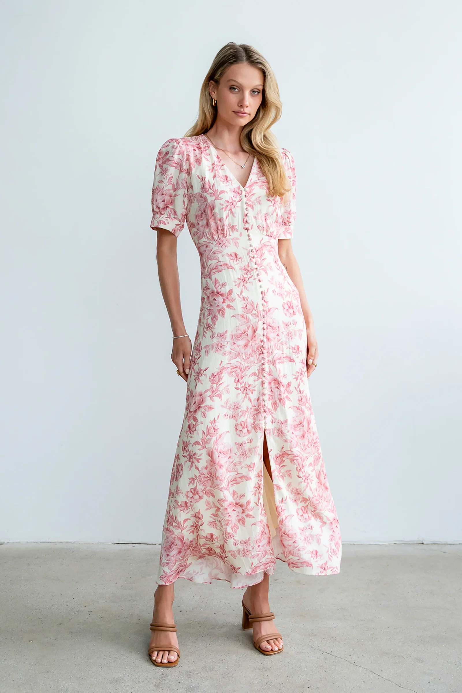 Image of Lia Floral Midi Dress in Pink