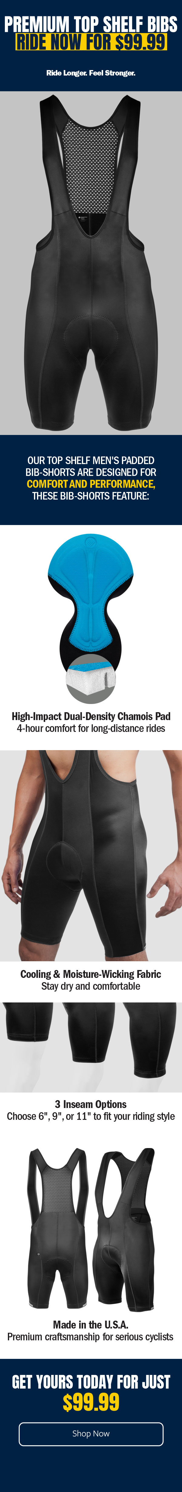 Our Top Shelf Bib got more affordable for 2025.  Now only $99.99.  Made in the USA.