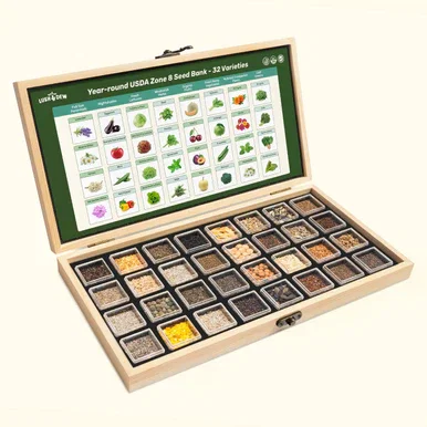 Year-Round USDA Zone 8 Seed Bank - 32 Organic Seed Varieties