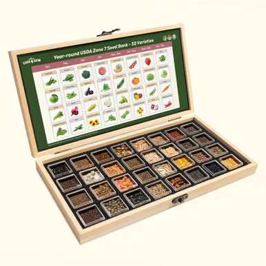 Year-Round USDA Zone 7 Seed Bank - 32 Organic Seed Varieties