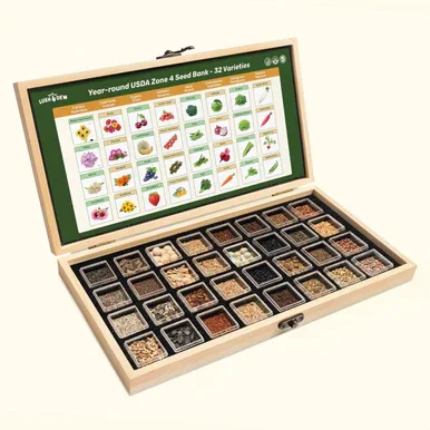 Year-Round USDA Zone 4 Seed Bank - 32 Organic Seed Varieties