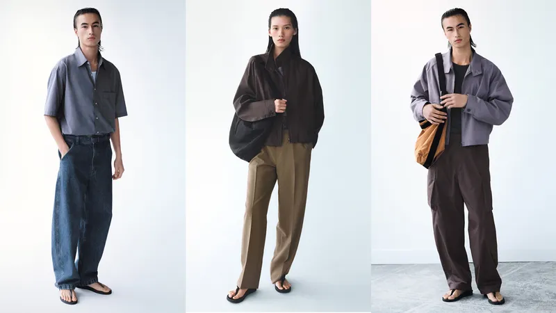 Three models wearing the latest Uniqlo U spring-summer 2026 collection. 