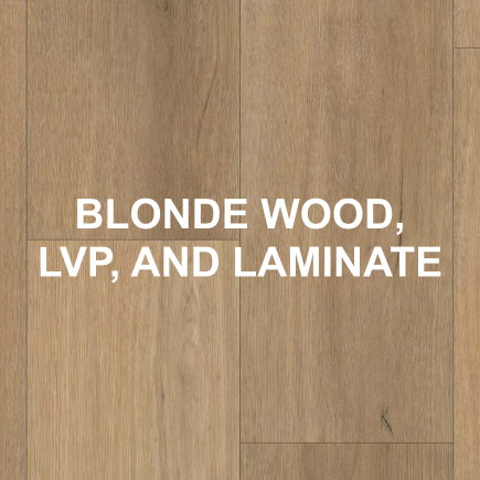 Blonde Wood, LVP, and Laminate. Wide planks of warm, honey-toned woodgrain with natural knots and subtle variations, evoking an elegant, rustic charm and timeless simplicity.