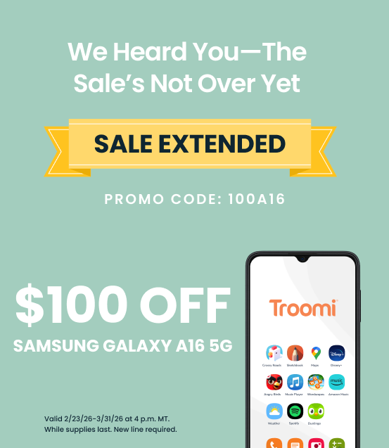 We Heard You, the Sale's Not Over Yet. SALE EXTENDED. PROMO CODE: 100A16. $100 OFF SAMSUNG GALAXY A16 5G. Valid 2/23/26 - 3/31/26 at 4PM Mountain Time. While supplies last. New line required.