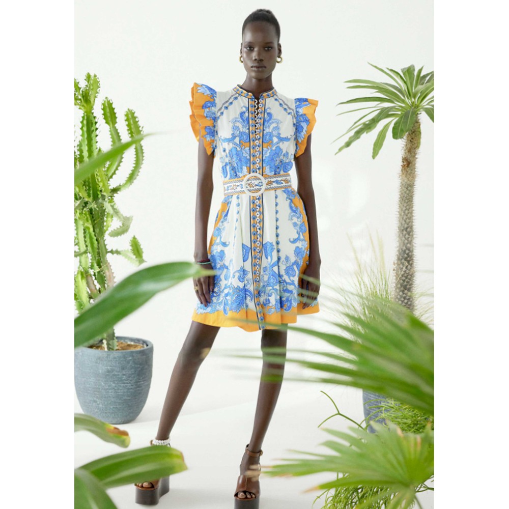 Image of Baronessa Dress - Papyrus/Blue