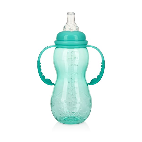 Nuby Standard Neck Non-Drip Bottle w/Handles - 10 oz, Aqua, Stage 3