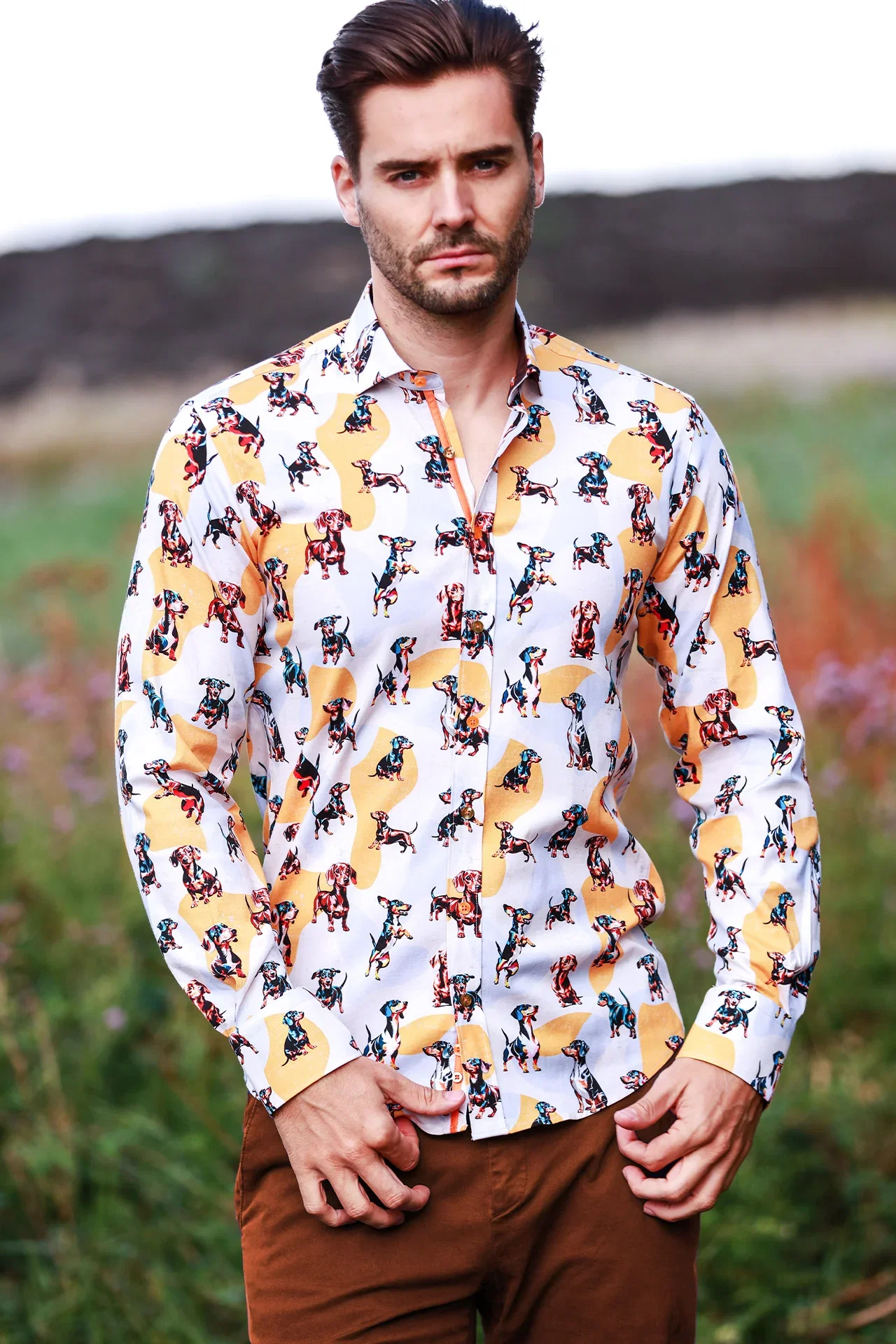 Image of DACHSHUND PRINT SAUSAGE DOG TENCEL SHIRT