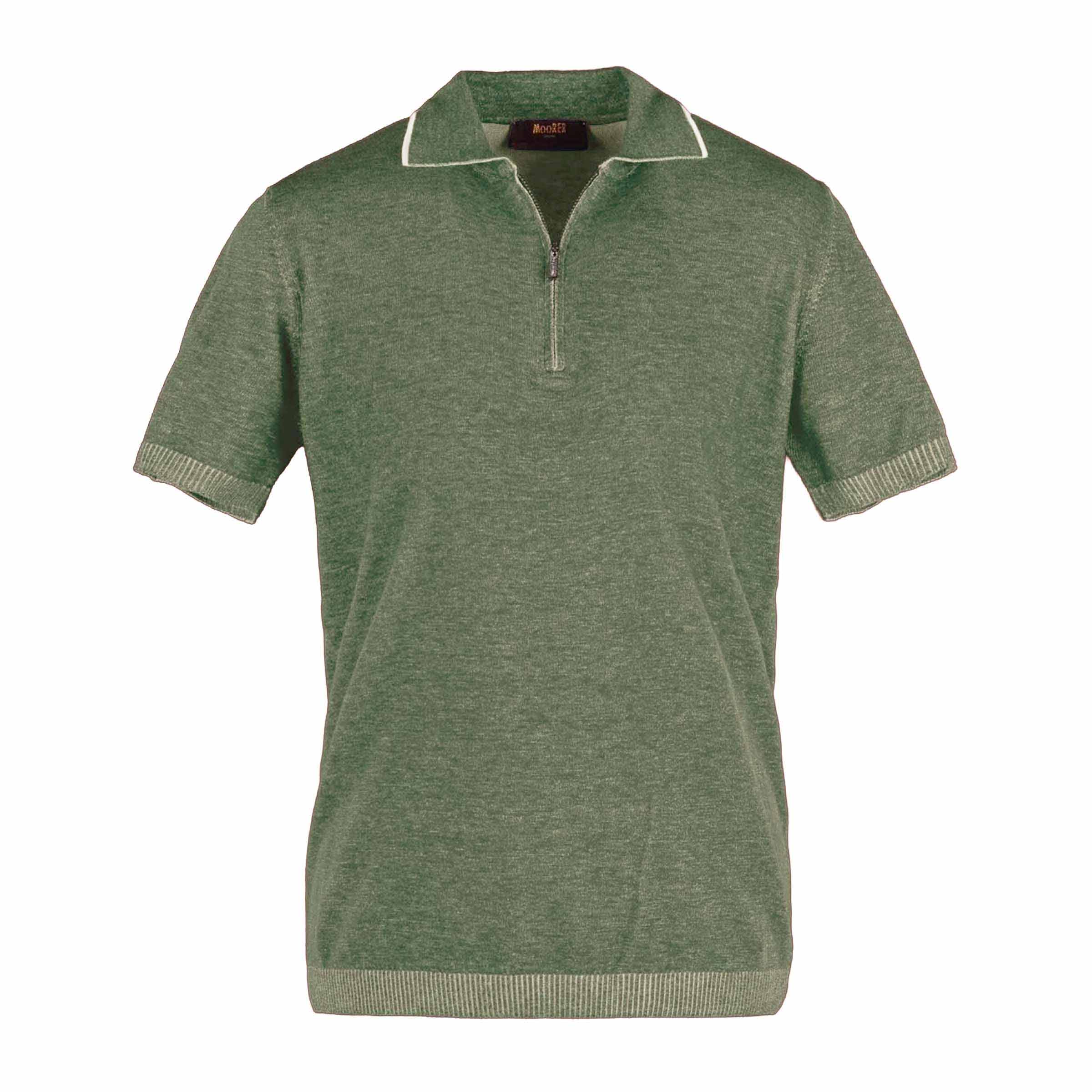 Image of Moorer - Olive Green 'Coty' Cotton Knit Polo Shirt