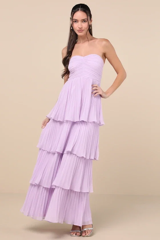 Image of Seriously Sensational Lavender Strapless Tiered Maxi Dress