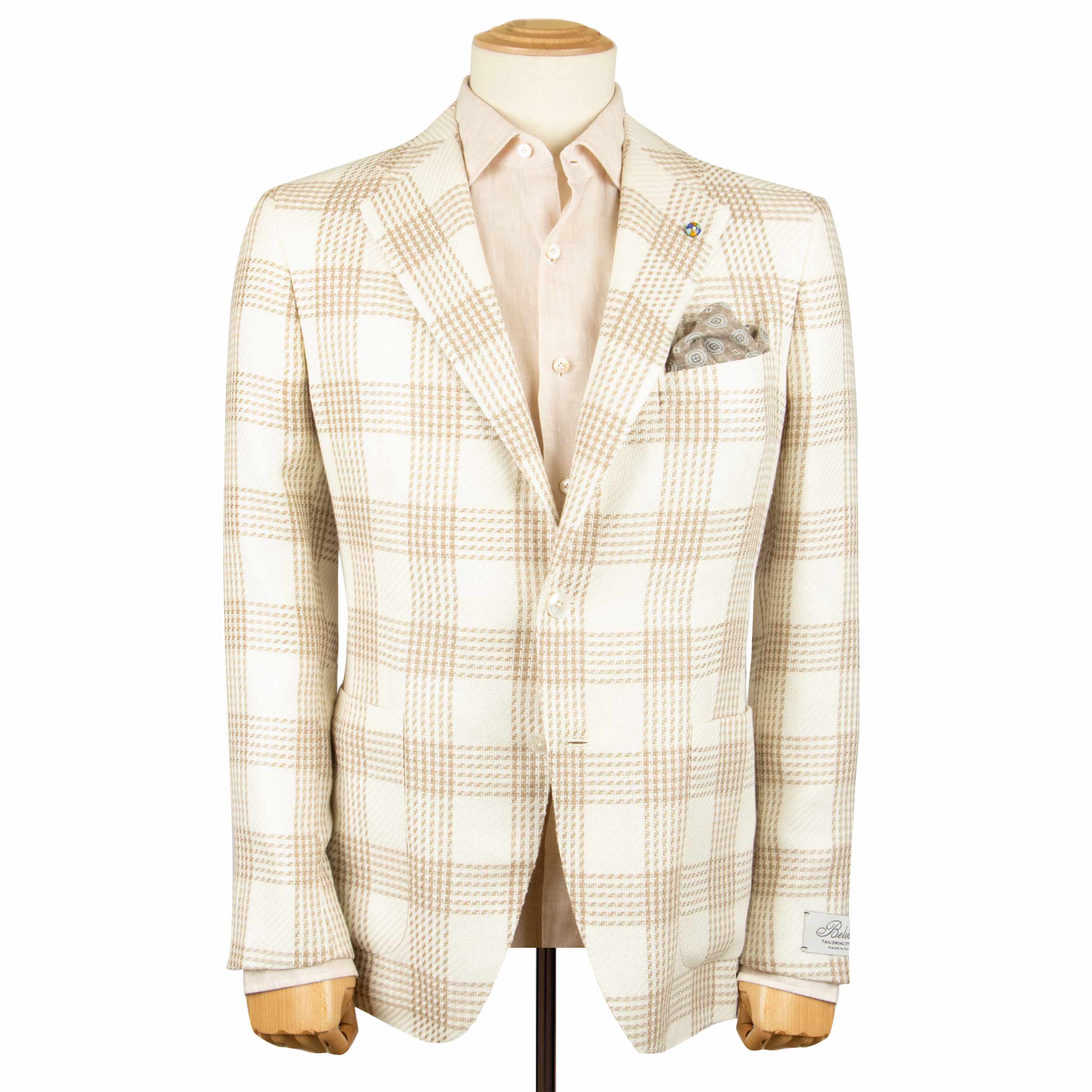 Image of Belvest - Light Beige Check 'Jacket in Box' Silk, Linen and Cotton Unlined Jacket