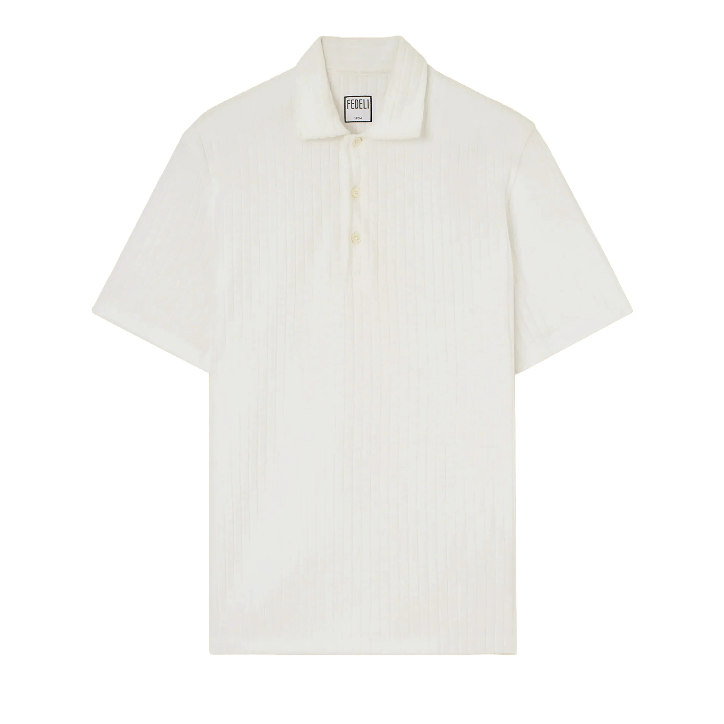 Image of Fedeli - Linen White Mondial Terry Ribbed Cotton Polo Shirt