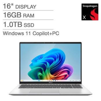 ASUS Vivobook 16-inch Copilot+ PC Laptop Powered by Snapdragon X 8-Core Processor