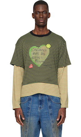 Khaki Essential Heart Message Stripe Layered LS T-shirt - Andersson Bell