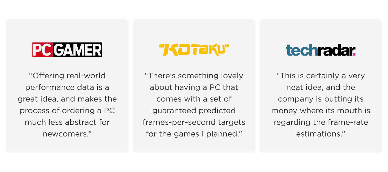 testimonials from pcgamer, kotaku and techradar