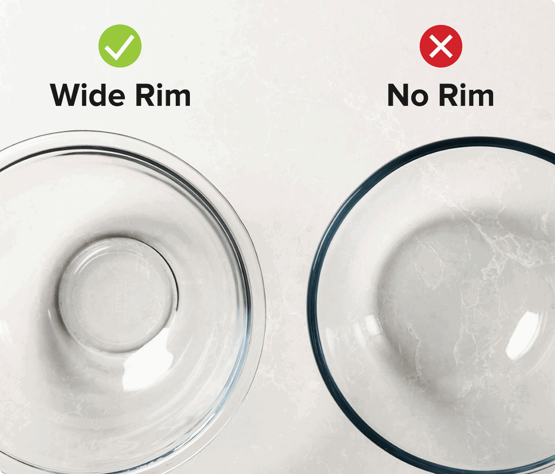 Mixing bowls with wide rims vs. no rim