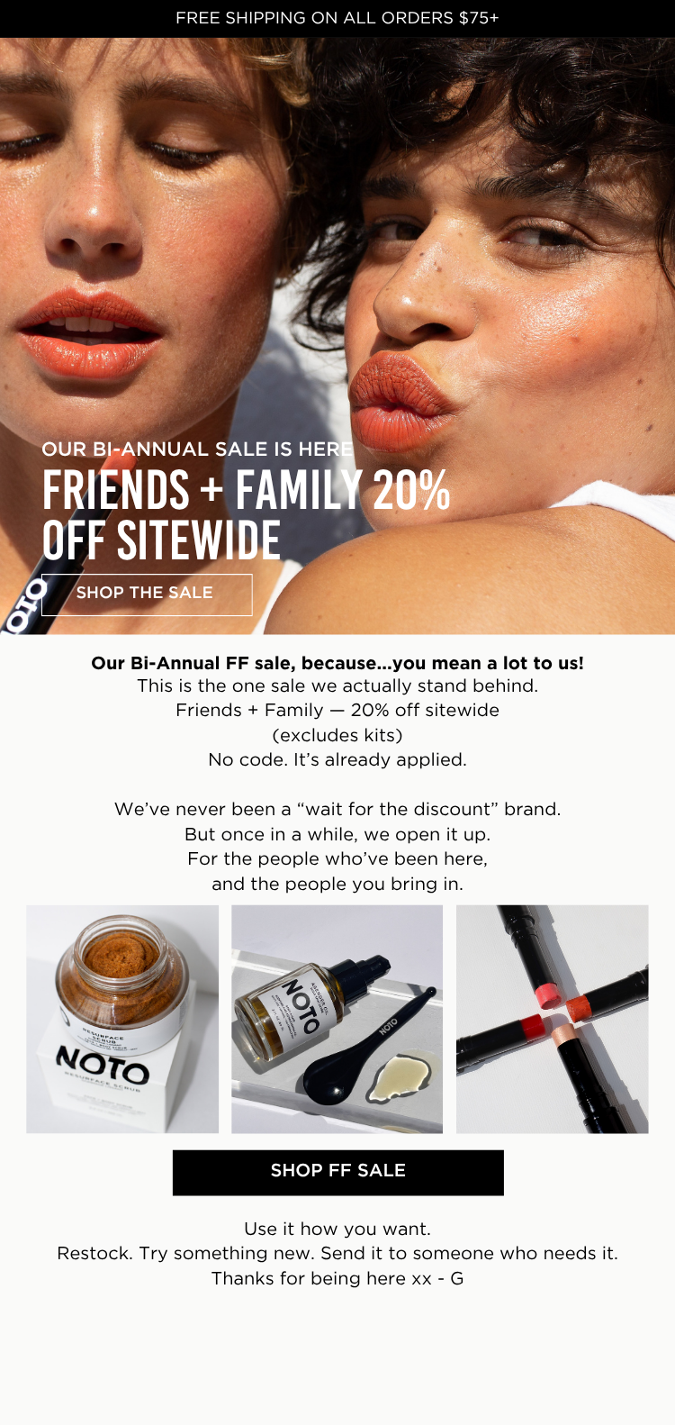 friends and family models wearing NOTO color