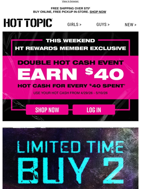 Hot Topic: Ready to shop Buy 2, Get 1 FREE on thousands of styles ...