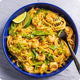 Spicy Peanut Noodles with Shrimp and Snow Peas