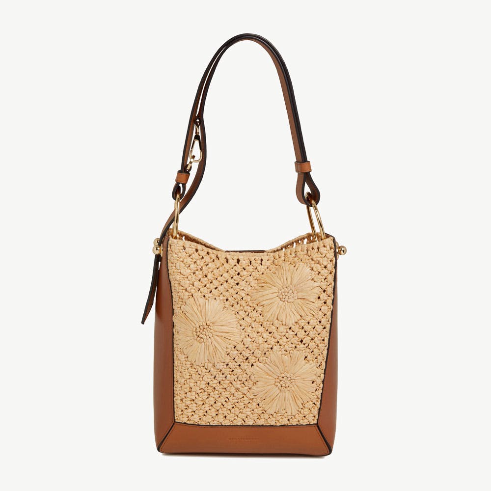 Image of Lana Midi Bucket Bag - Floral Paper Raffia/Tan