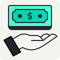 An open palm with a dollar bill floating directly above it.