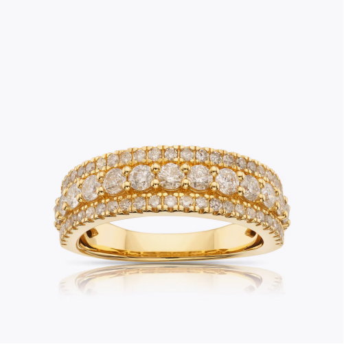 18ct Yellow Gold Triple Row Eternity 1ct Diamond Ring