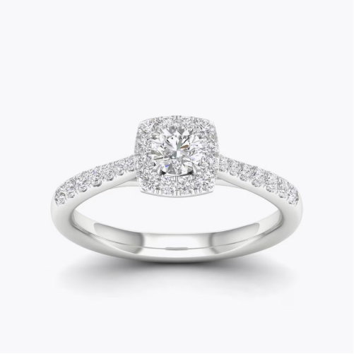 Engagement Ring 18ct White Gold & Platinum Cushion Halo 0.50ct Diamond Ring