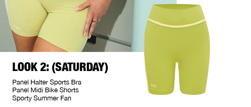 LOOK 2: (SATURDAY) Panel Halter Sports Bra Airlyte, Panel Midi Bike Shorts Airlyte & Sporty Summer Fan