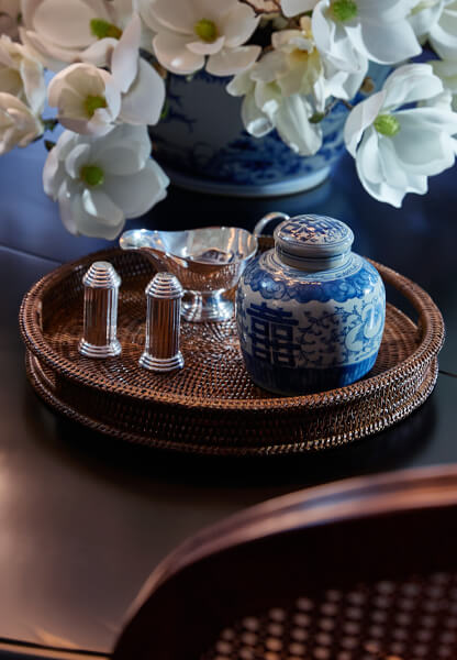 Cognac Serving Tray Round Rattan