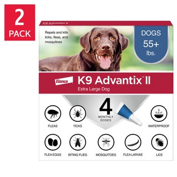K9 Advantix II Flea and Tick Topical Treatment for Dogs Over 55 lbs, 4-doses, 2-Count