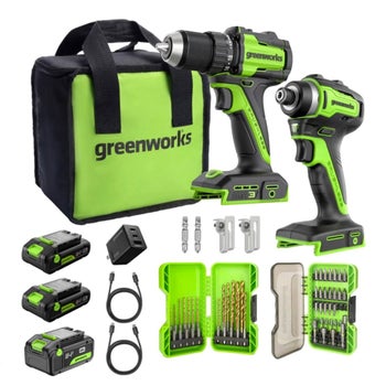 Greenworks 24V Drill & Impact Driver 2x2Ah Battery, 4Ah Battery, Charger