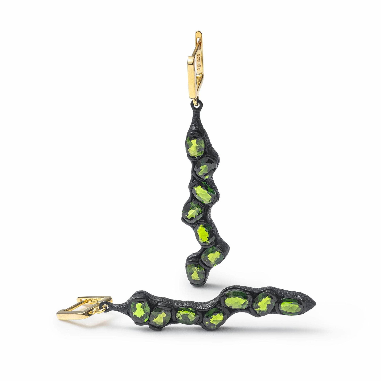 Image of Haydn Modern Asymmetric Silver Earrings with Natural Chrome Diopside