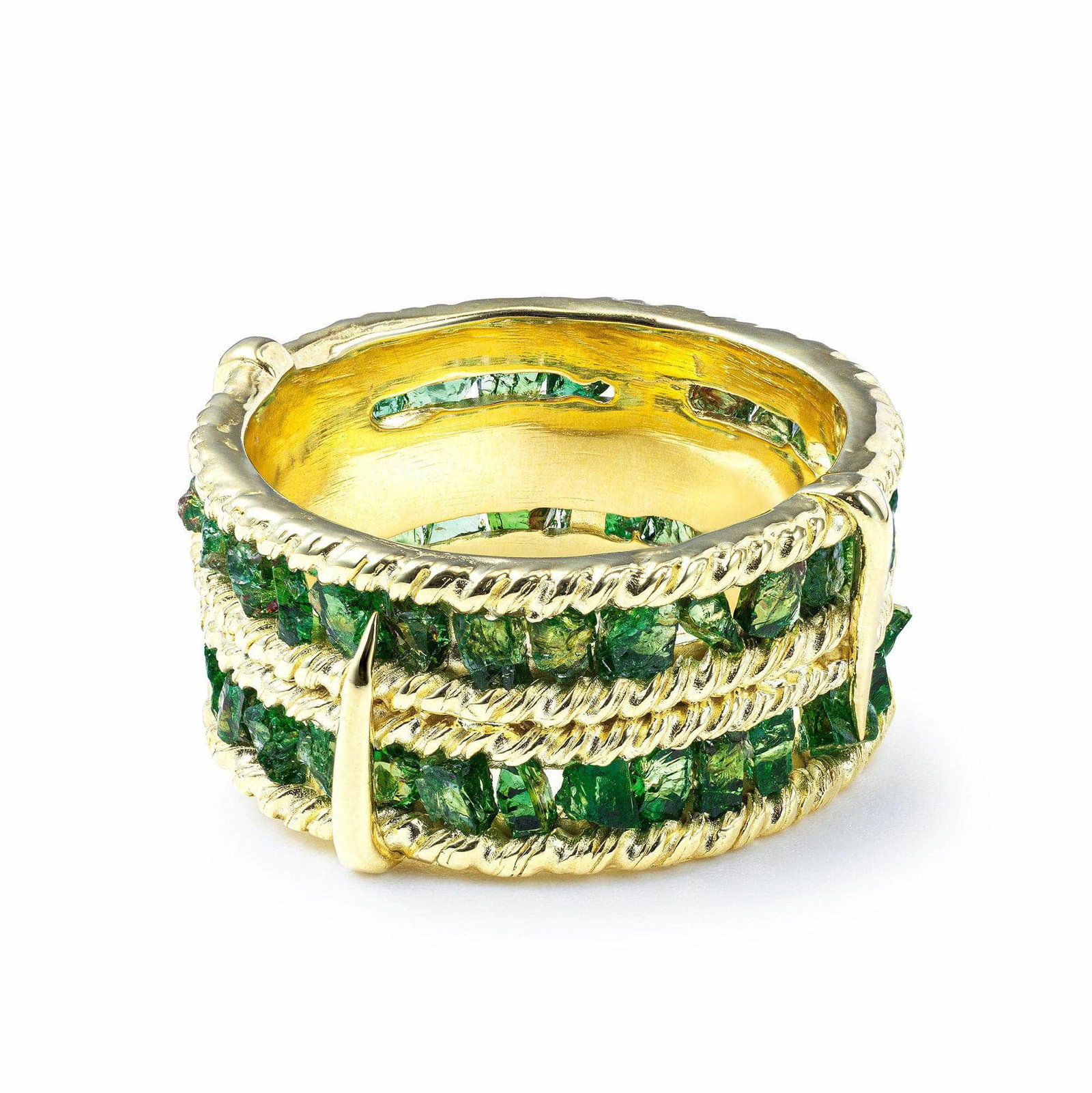Image of Tartine Wide Band Gold Plated 925 Silver Ring with Raw Chrome Diopside