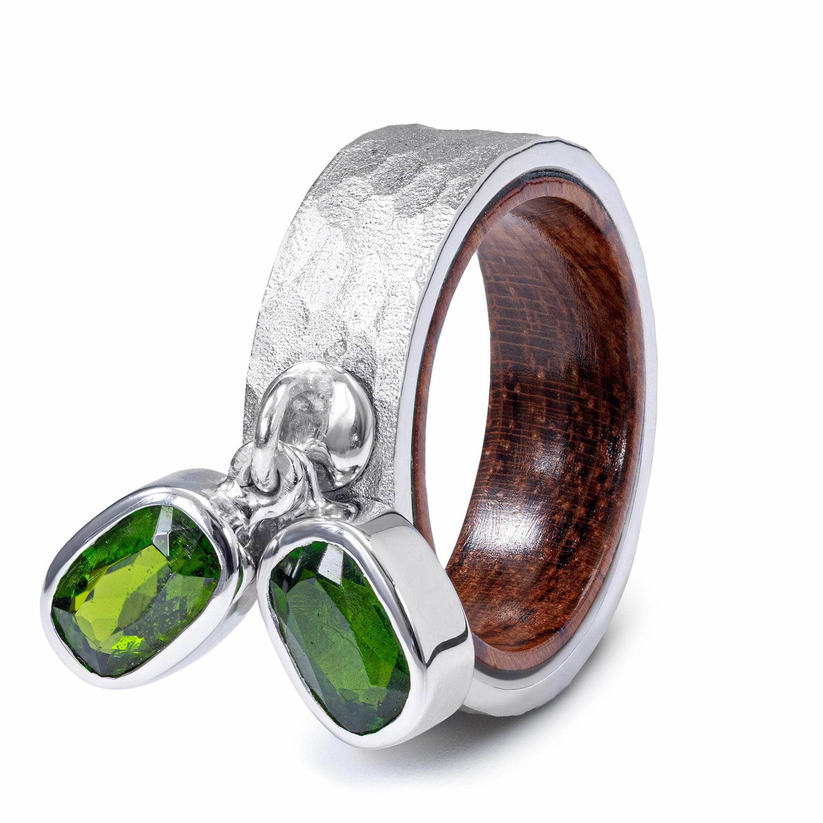 Image of Harpies Dual Chrome Diopside Handmade Ring in Sterling Silver & Rosewood