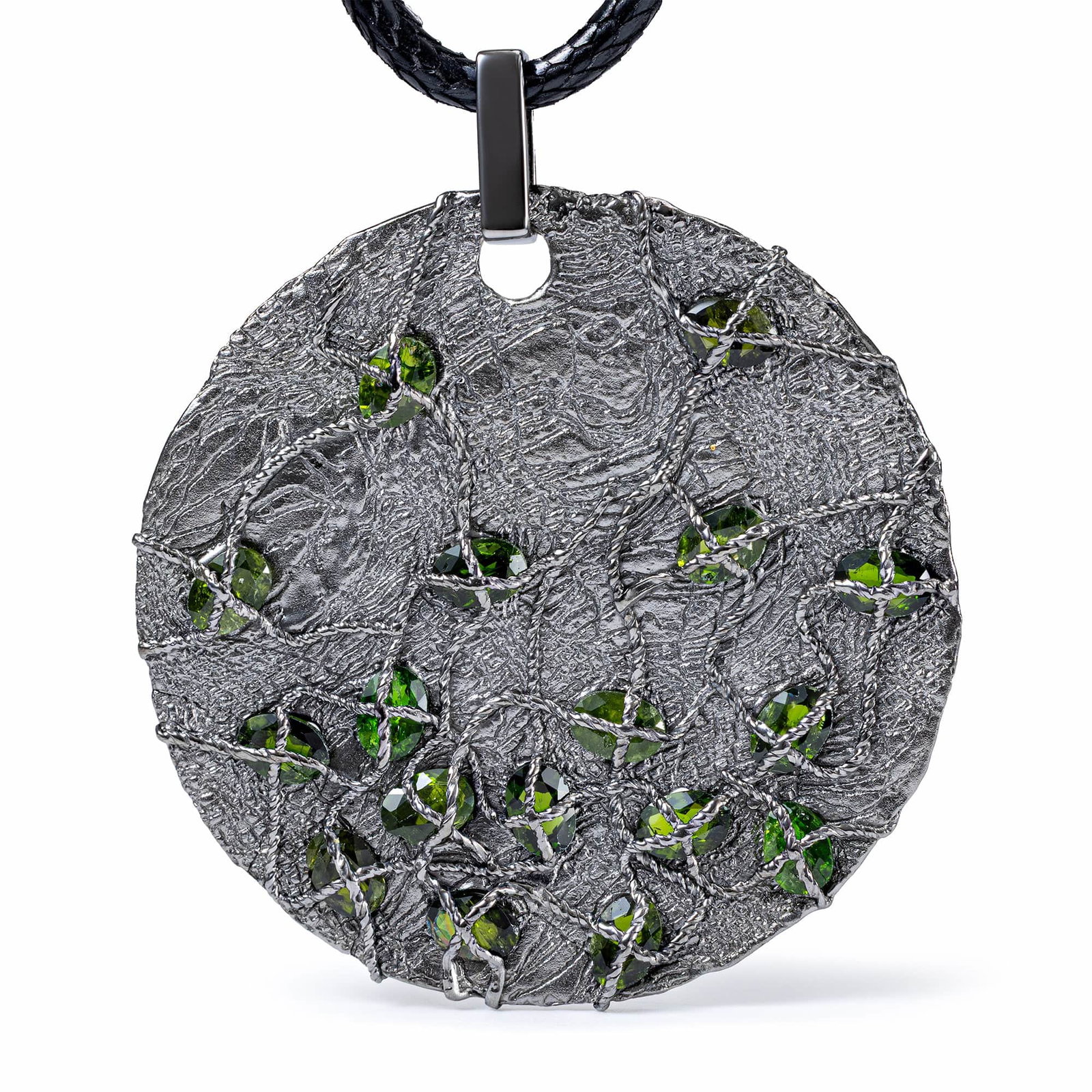 Image of Ajax Singular Edition Chrome Diopside Pendant in Black Ruthenium-Plated Sterling Silver