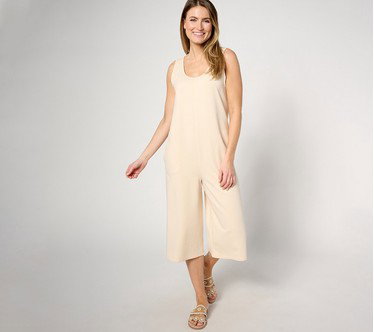 AnyBody Lounge Petite Beach Wash French Terry Crop Jumpsuit