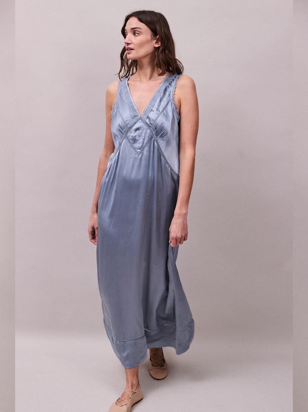 Primrose Lace Trimmed Dress - Cornflower Blue FAUNE  Regular price£210.00