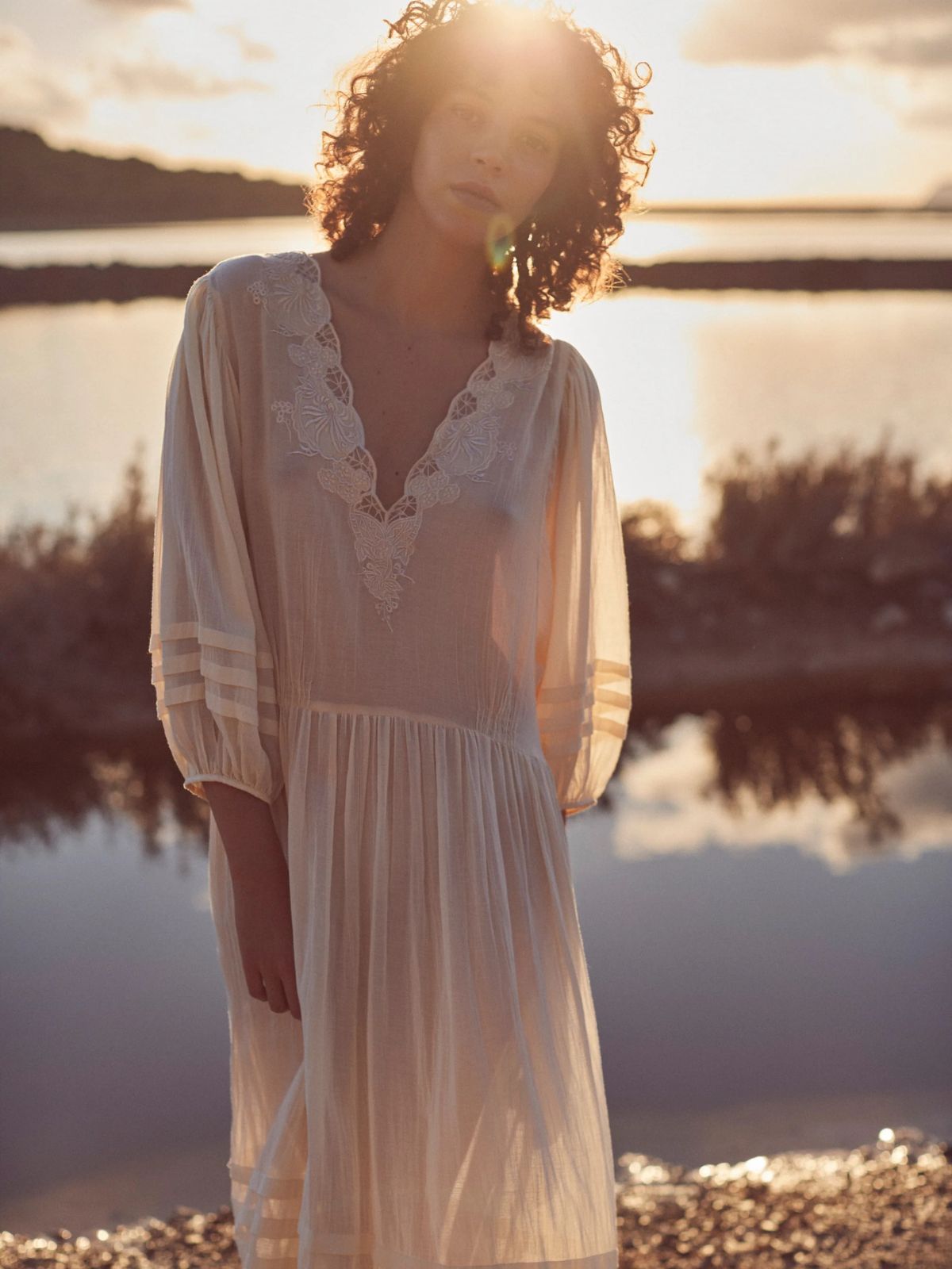 Eva Lace -Timmed Neckline Dress - Buttermilk FAUNE  Regular price£230.00