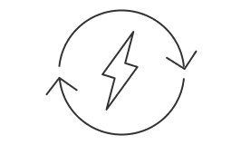 Line icon of a lightning bolt with circular arrows.