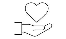 Line icon of a hand and heart.