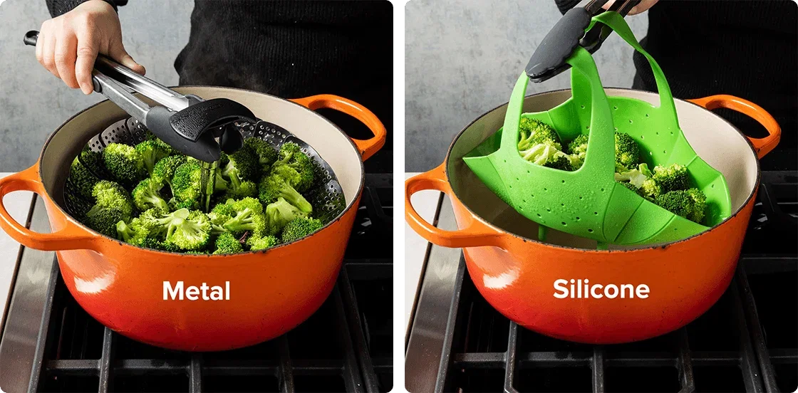 Metal vs. silicone steamer baskets