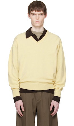 Yellow Pure Cashmere V Neck LS Sweater - ssstein