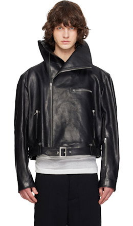 Black Temple Biker Jumbo Stooges Leather Jacket - Rick Owens