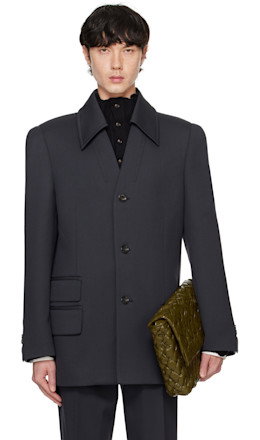 Gray Wool Stretch Tricotine Blazer - Bottega Veneta