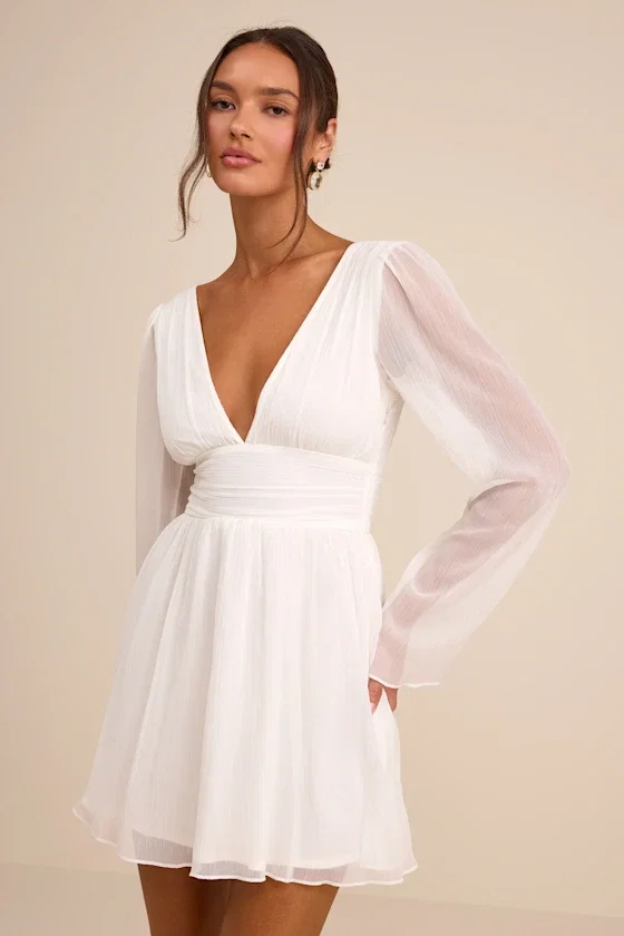Image of Cinna Ivory Bell Sleeve Skater Mini Dress