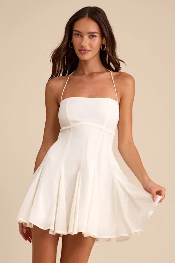 Image of Sophrina White Halter Mini Dress