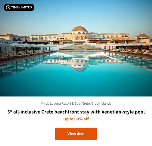 5* all-inclusive Crete beachfront stay with Venetian-style pool