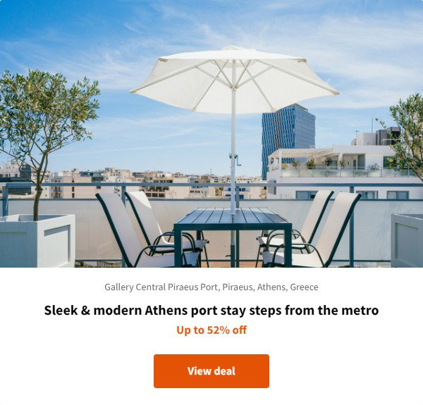 Sleek & modern Athens port stay steps from the metro